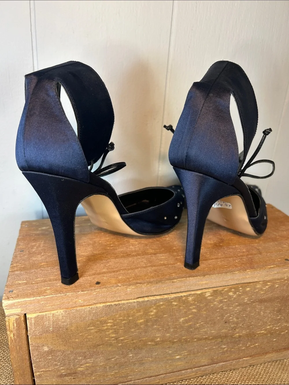 Coup D'etat Navy Pointed Studded Ankle-Strap Heels